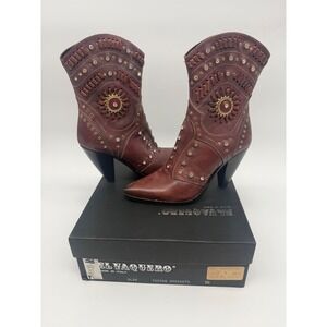 El Vaquero Studded Crystal Boots 38 Boho Western Festival Leather Pointed Heel